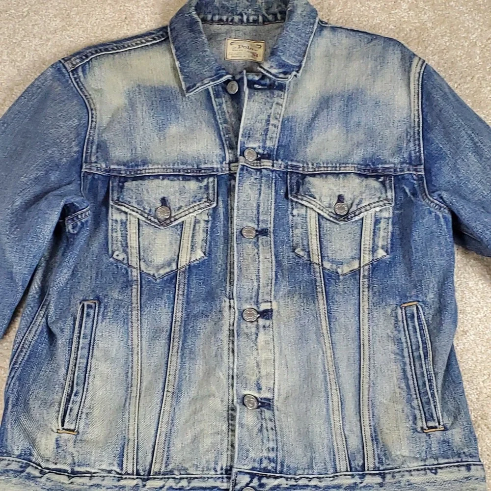Polo Ralph Lauren Men's Blue Jean Jacket Size M Distressed Trucker Vintage 1990s